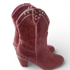 CLUB EXX RHINESTONE COWBOY BOOTS Pink Women's SIZE 11M NWOT Party Boots SPARKLY